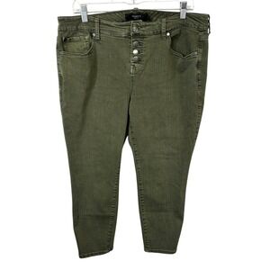 Torrid Plus Size‎ 18 Jeans Ankle Cropped Olive Green Button Fly Skinny Mid 1598